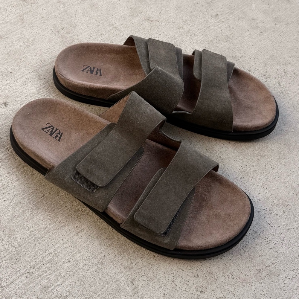 Zara men 11 Suede Double-Strap Slide Sandals new no tags